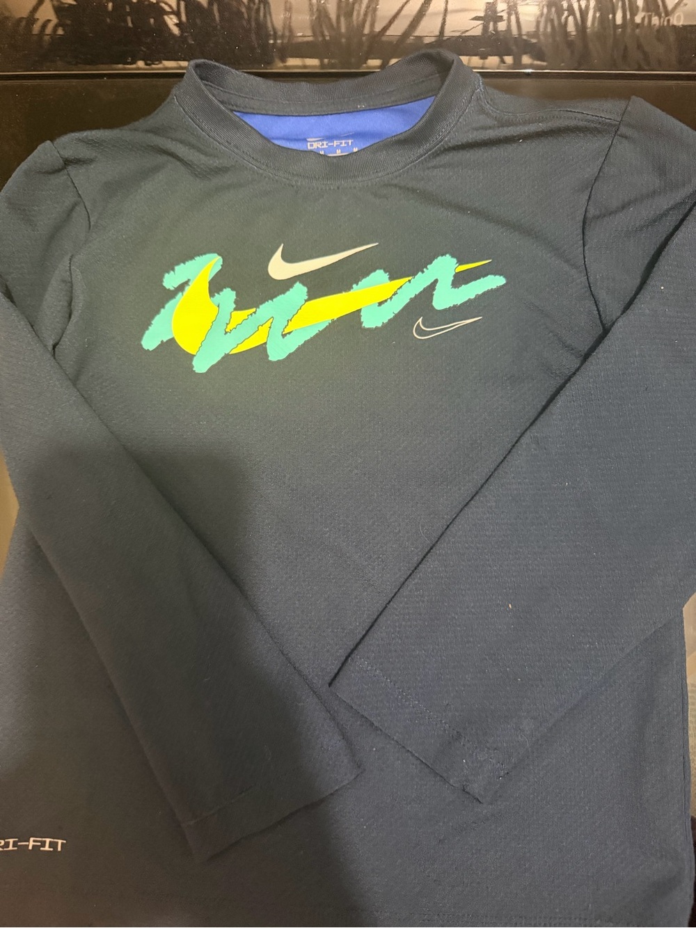 Nike Black Long-Sleeve Tee with Green and Yellow Graphic